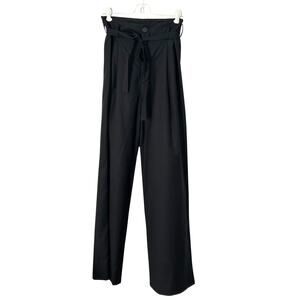 OAK NYC High Waist Wool Pleated Trousers – Black Pants w/ Belt Detail, Size M
